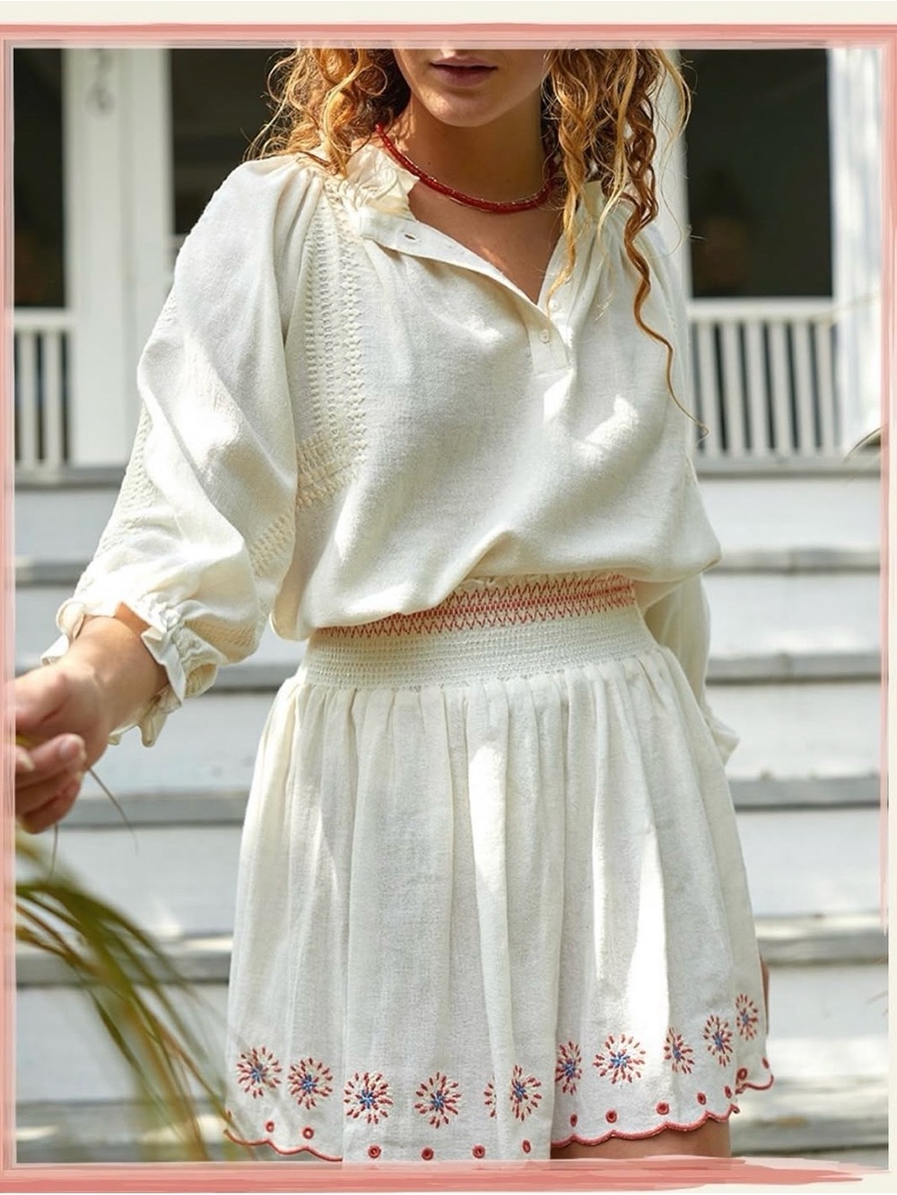 Smocked-Waist Peasant Blouse